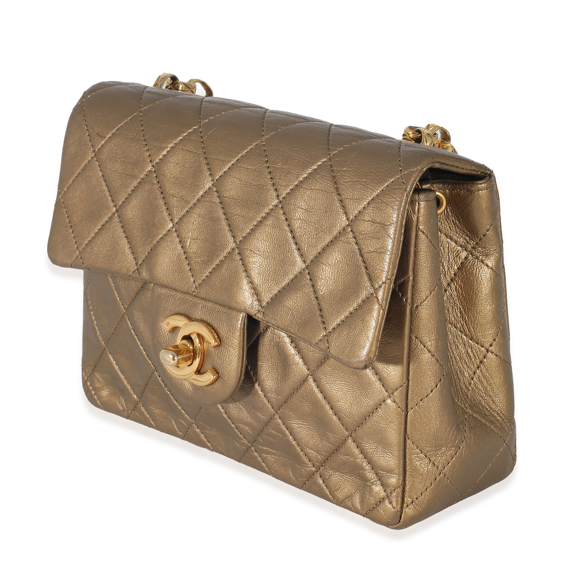 Chanel Vintage Quilted Metallic Gold Leather Bijoux Chain Mini Flap Bag