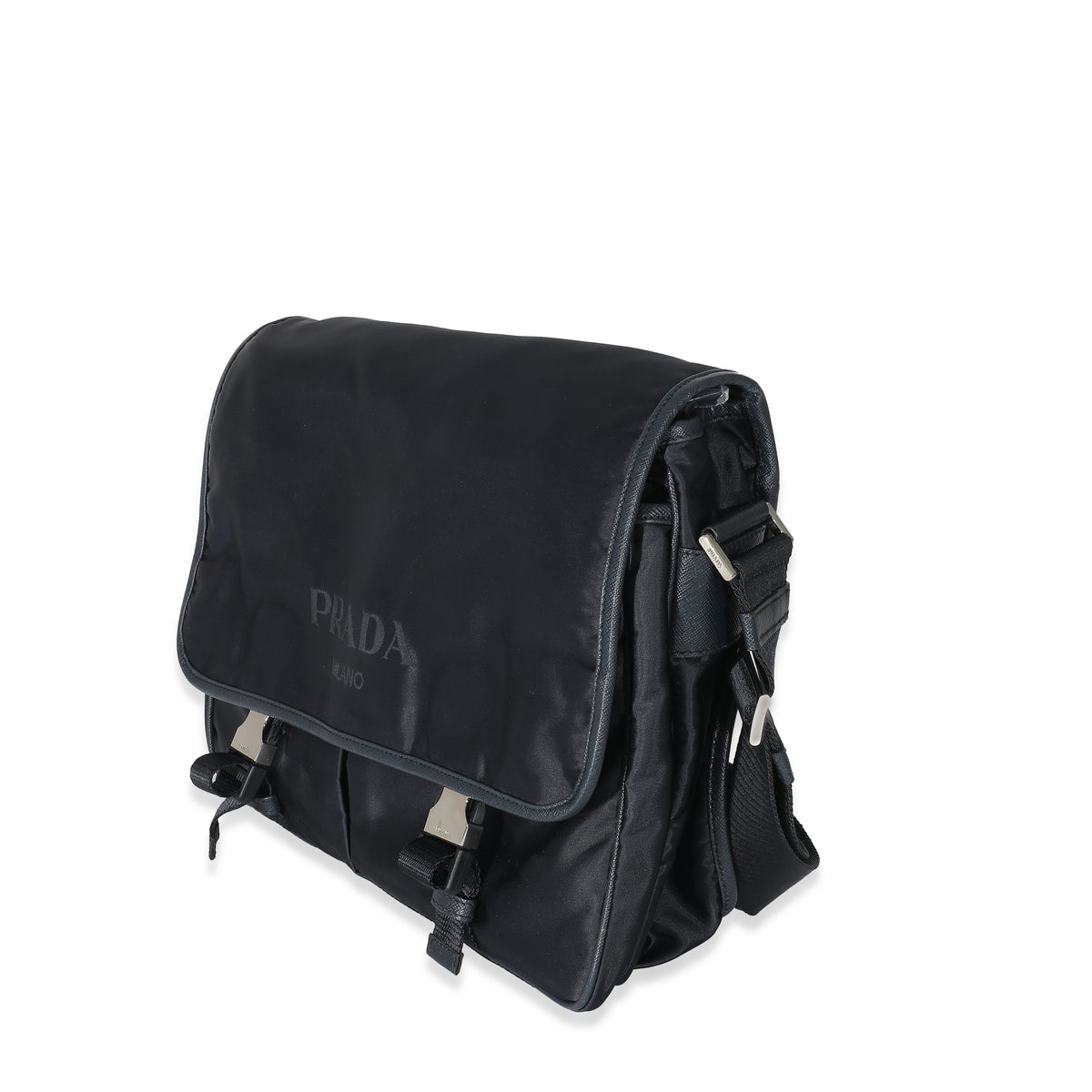 Prada Navy Tessuto Logo Messenger