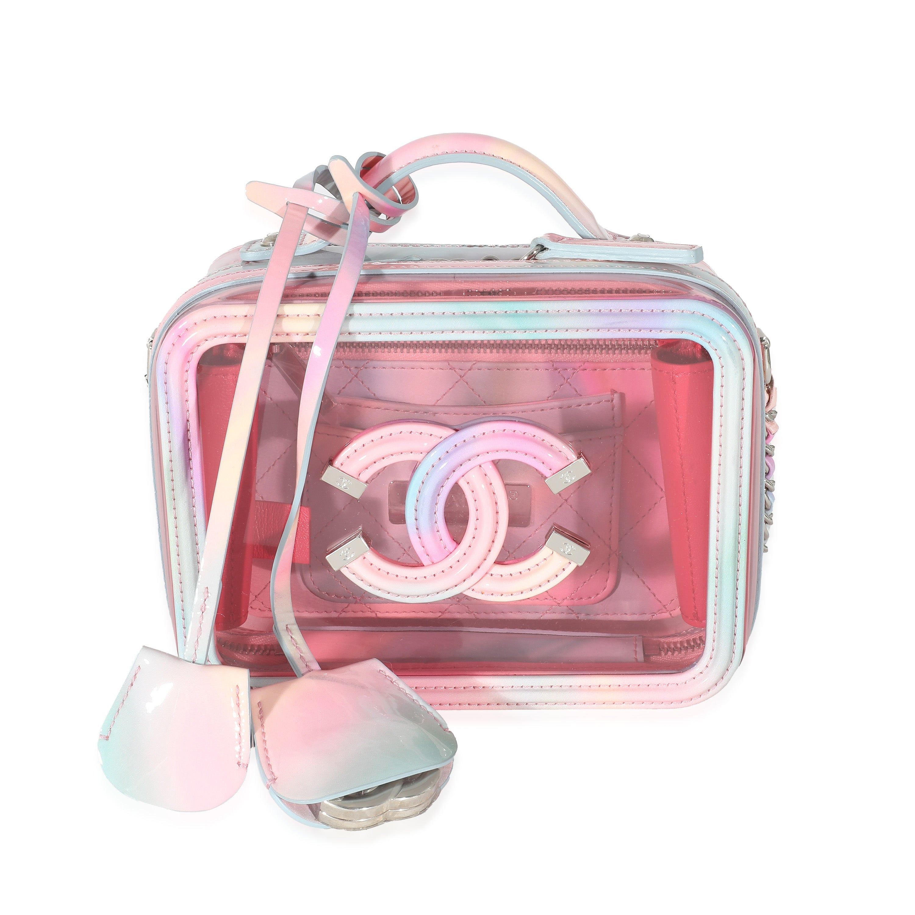 Chanel Pearl Crush Vanity Case with Chain Quilted Patent Small Pink 1986391