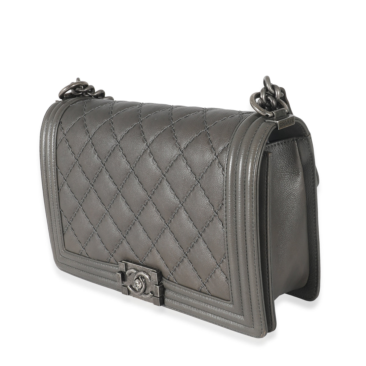 Chanel Grey Calfskin Whipstitch New Medium Boy Bag, myGemma