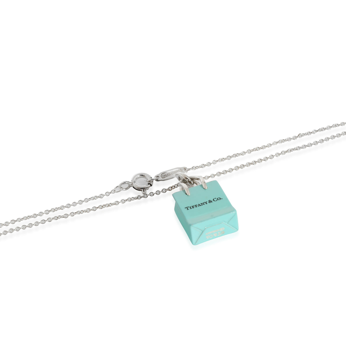 Tiffany & Co. Blue Enamel Shopping Bag Charm Necklace in Sterling Silver