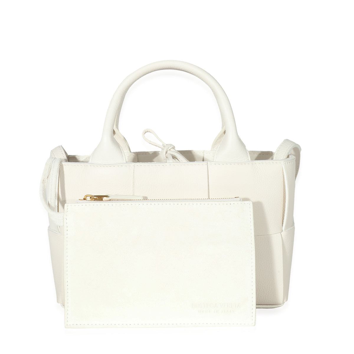 Bottega Veneta White Grained Intrecciato Candy Arco Tote