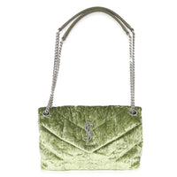 Saint Laurent Green Crushed Velvet Small Loulou Puffer Bag