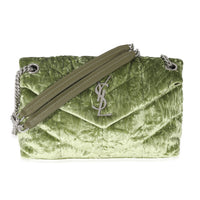 Saint Laurent Green Crushed Velvet Small Loulou Puffer Bag