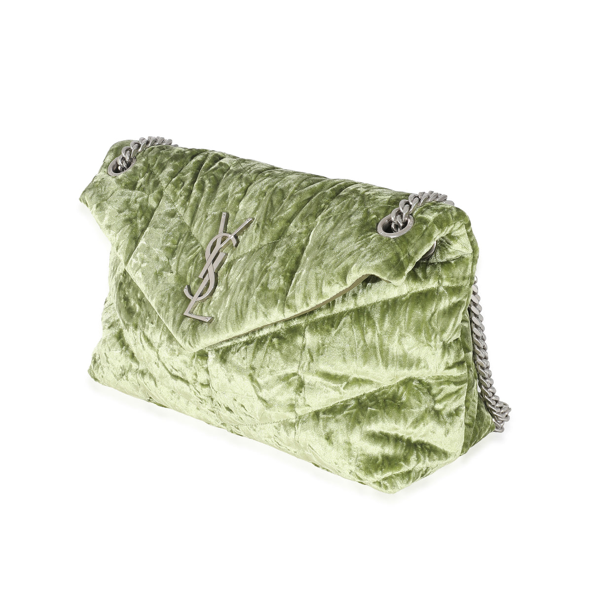 Saint Laurent Small Puffer Crushed Velvet Shoulder Bag - Emerald/Vert