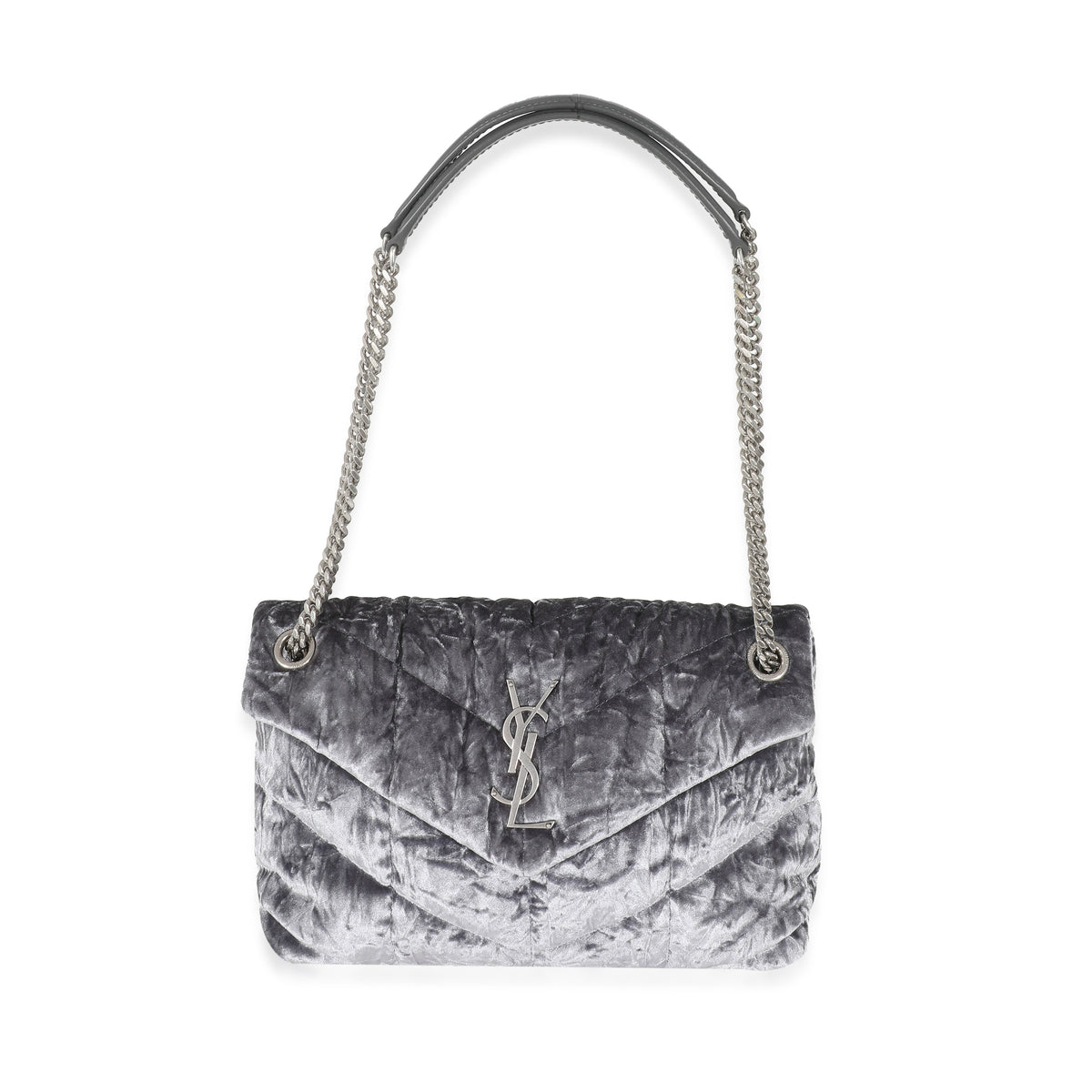 Saint Laurent Iron Grey Crushed Velvet Small Loulou Puffer Bag