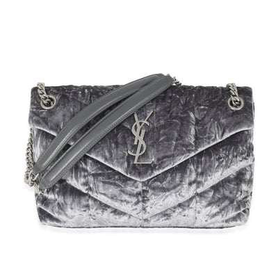 Saint Laurent Iron Grey Crushed Velvet Small Loulou Puffer Bag