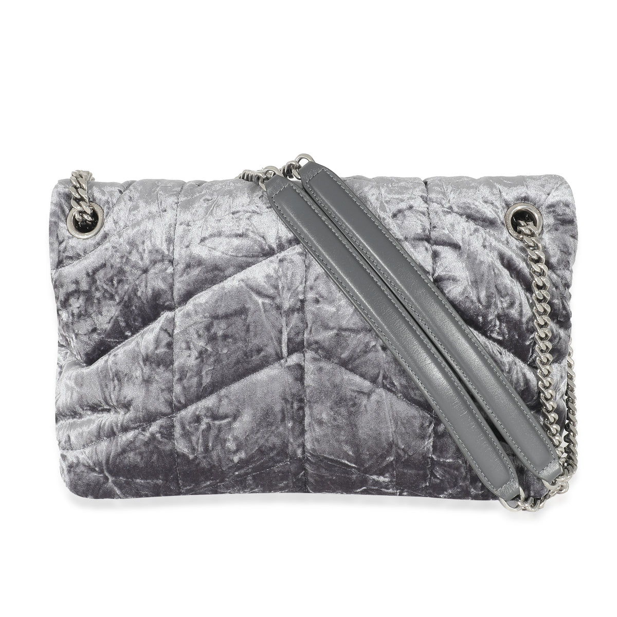 Saint Laurent Iron Grey Crushed Velvet Small Loulou Puffer Bag