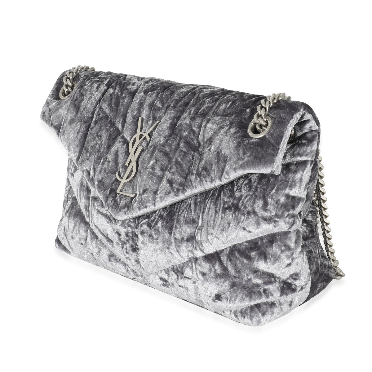 Saint Laurent Iron Grey Crushed Velvet Small Loulou Puffer Bag