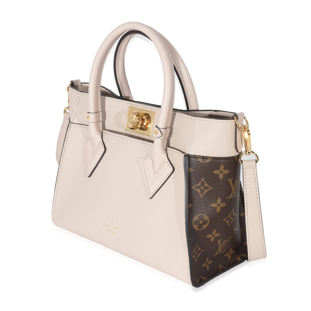 Louis Vuitton On My Side Tote Leather with Monogram Canvas at