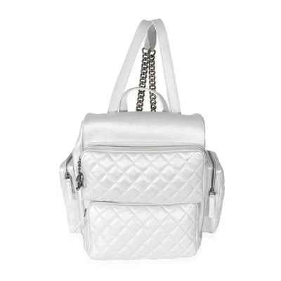 Chanel 16S Silver Grained Calfskin Casual Rock Backpack