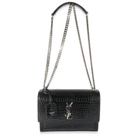 Saint Laurent Black Crocodile Embossed Medium Monogram Sunset