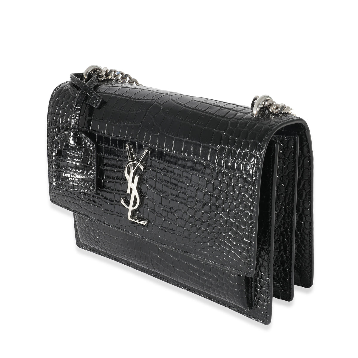 Saint Laurent Black Crocodile Embossed Medium Monogram Sunset