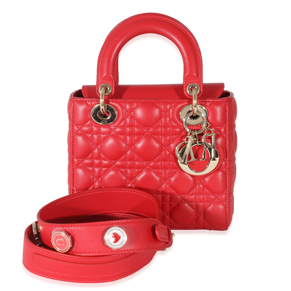 Christian Dior Red Cannage Lambskin Lucky Badges Small My Lady Dior Bag