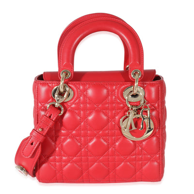 Christian Dior Red Cannage Lambskin Lucky Badges Small My Lady Dior Bag