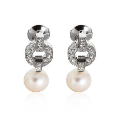 Cartier Himalia Pearl & Diamond Earrings in 18 Karat White Gold 0.43 CTW