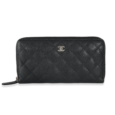 Chanel Black Quilted Caviar Classic Long Zipped Wallet