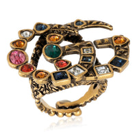 Gucci Double GG Crystals Brass Tone Ring