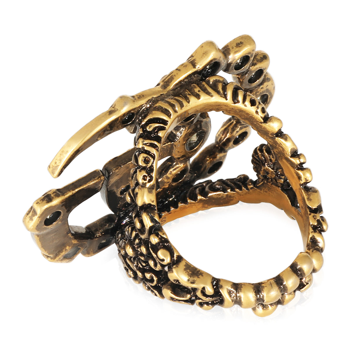 Gucci Double GG Crystals Brass Tone Ring