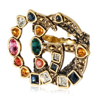 Gucci Double GG Crystals Brass Tone Ring