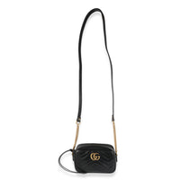 Gucci Black Matelassé Leather Mini GG Marmont Shoulder Bag