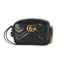 Gucci Black Matelassé Leather Mini GG Marmont Shoulder Bag