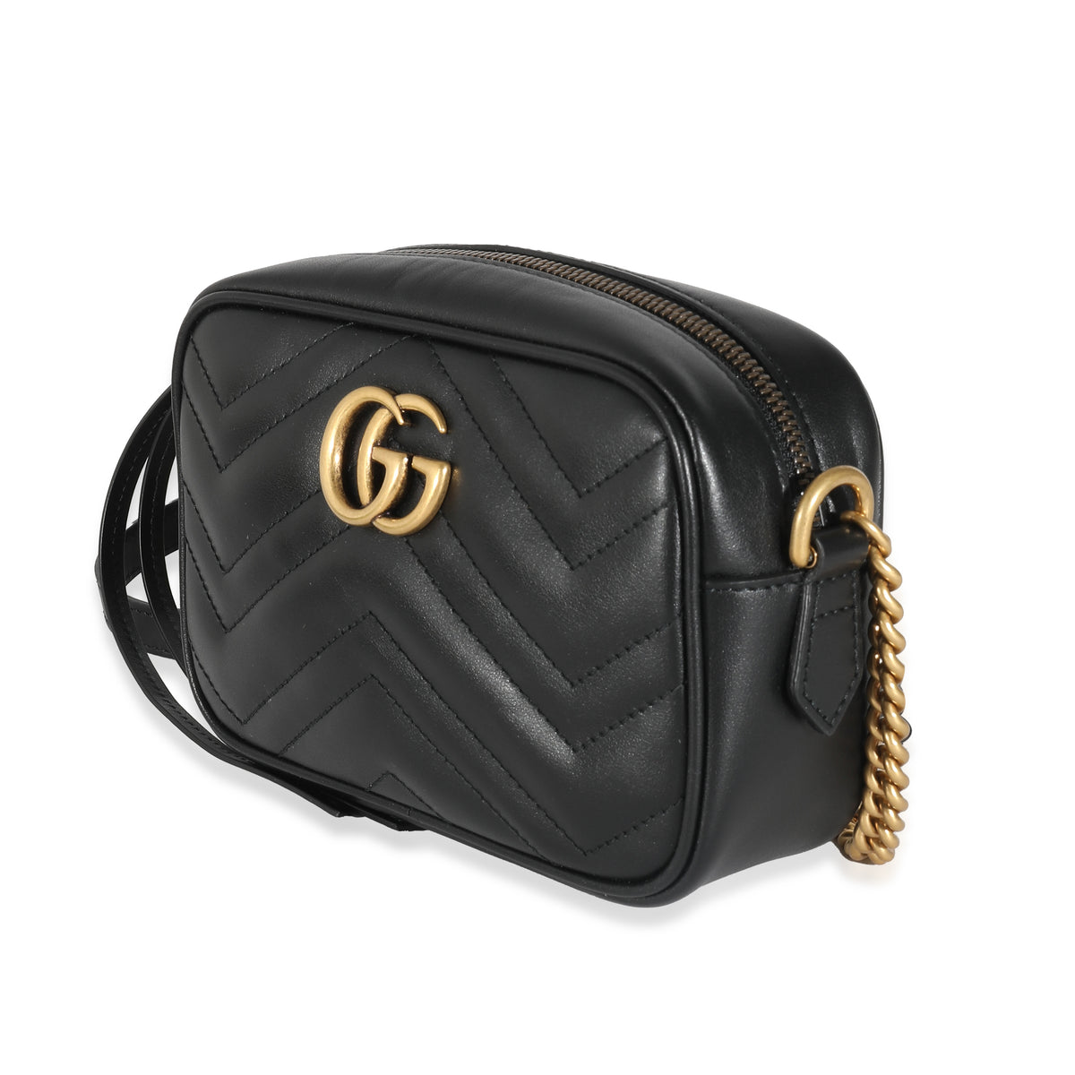 Gucci Black Matelassé Leather Mini GG Marmont Shoulder Bag