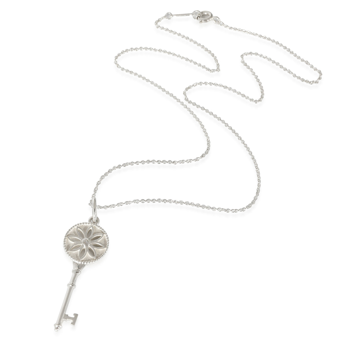 Tiffany and Co. Sterling Silver Daisy Key Pendant Necklace with