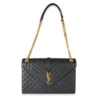 Saint Laurent Black Grain De Poudre Mix Matelassé Large Envelope Flap Bag