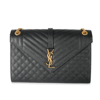 Saint Laurent Black Grain De Poudre Mix Matelassé Large Envelope Flap Bag