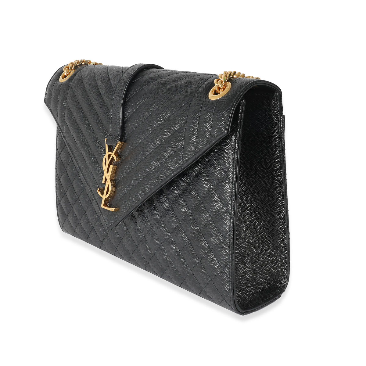 Saint Laurent Black Grain De Poudre Mix Matelassé Large Envelope Flap Bag