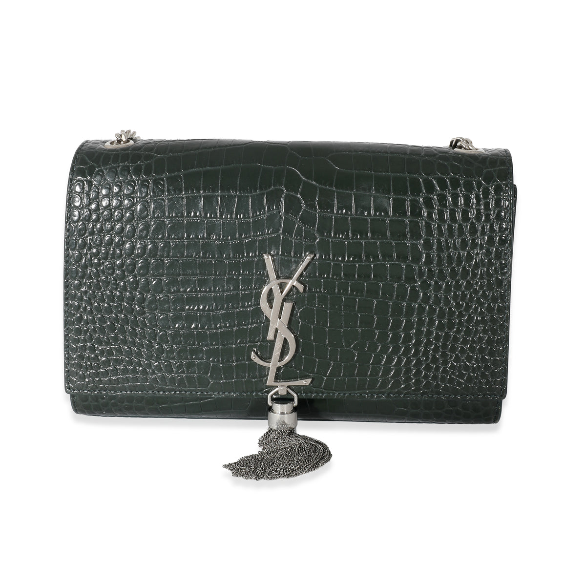 Saint Laurent Green Croc Embossed Medium Kate Tassel Bag myGemma