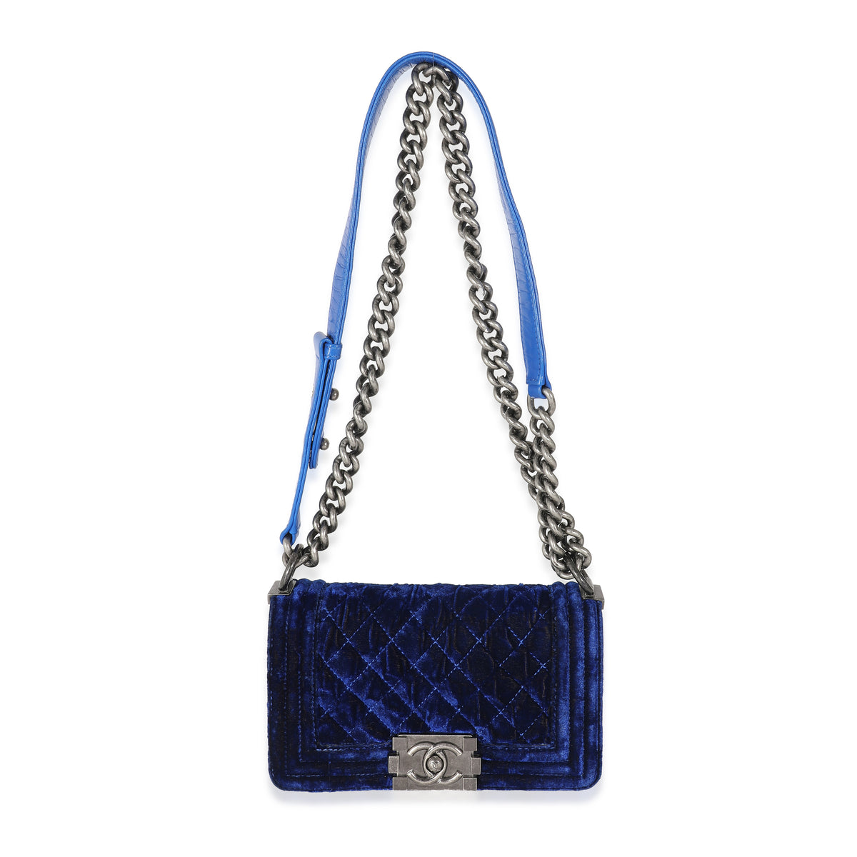 Chanel Royal Blue Velvet Small Boy Bag, myGemma