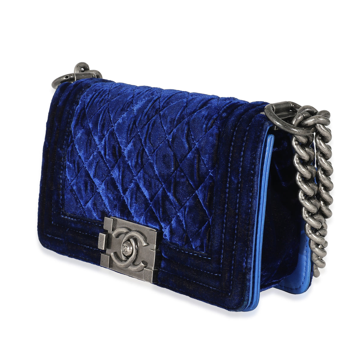 Chanel Boy Mini Velvet w/box Blue Dark blue Leather ref.140829 - Joli Closet
