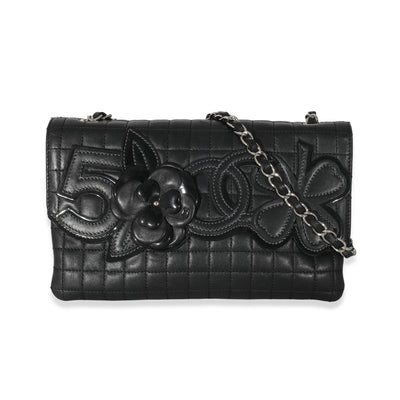 Chanel Black Lambskin No. 5 Camellia Flap Bag