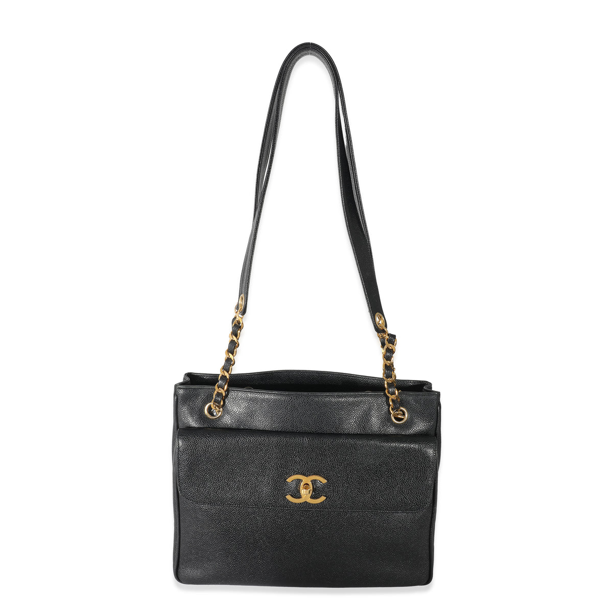 CHANEL Timeless CC Soft Quilted Caviar Leather Shopping Tote Bag Black