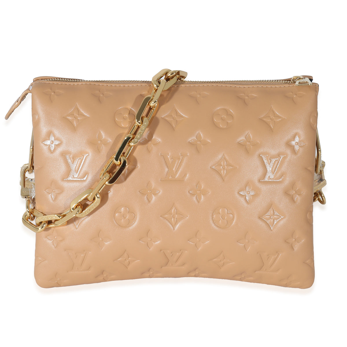 Louis Vuitton Camel Monogram Embossed Puffy Lambskin Coussin PM