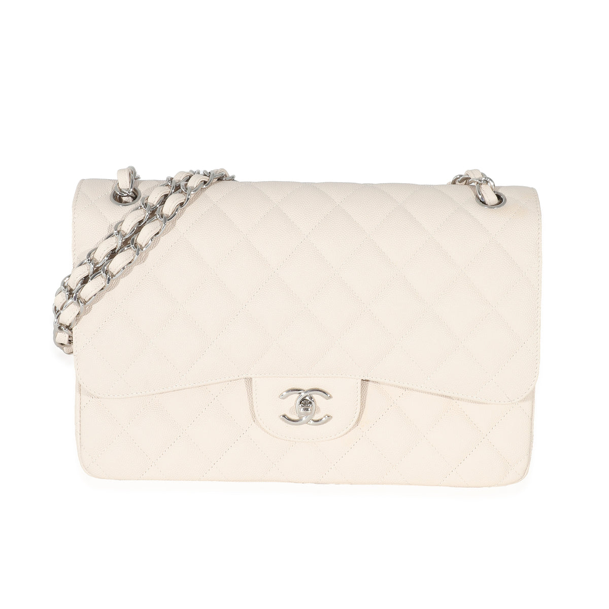 Chanel Cream Quilted Caviar Jumbo Classic Double Flap Bag