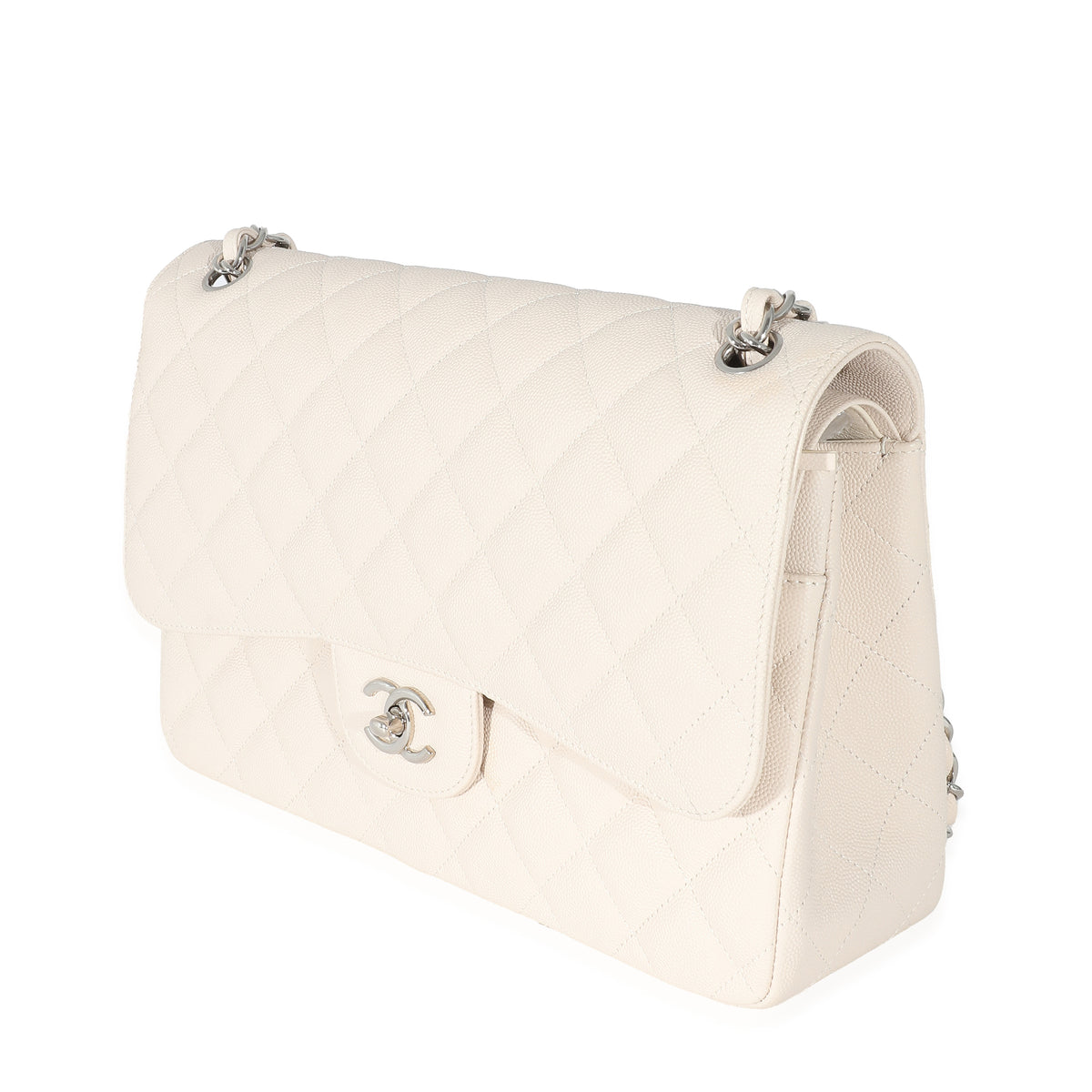 Chanel Cream Quilted Caviar Jumbo Classic Double Flap Bag, myGemma