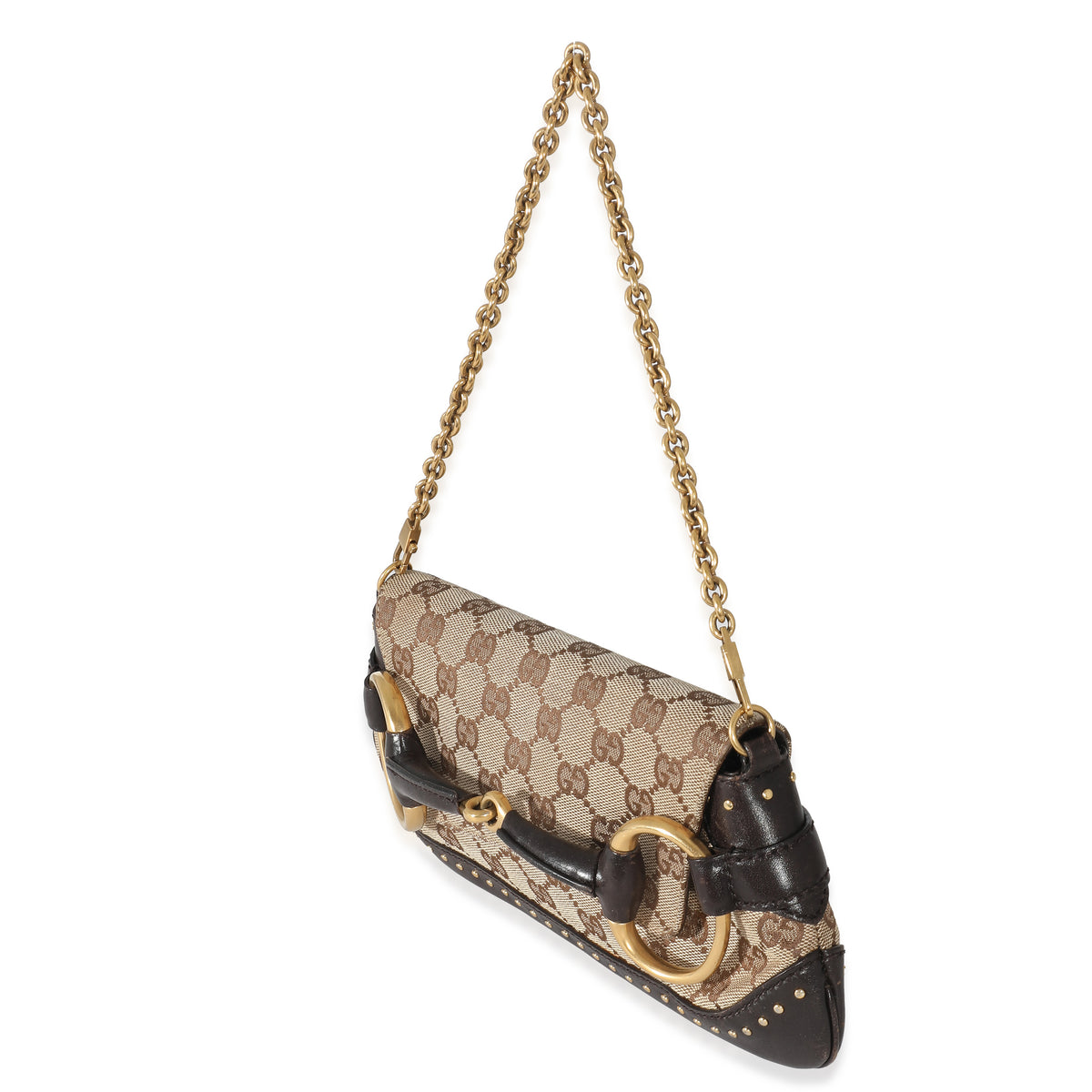 Gucci Beige Ebony GG Canvas Horsebit Chain Clutch Bag