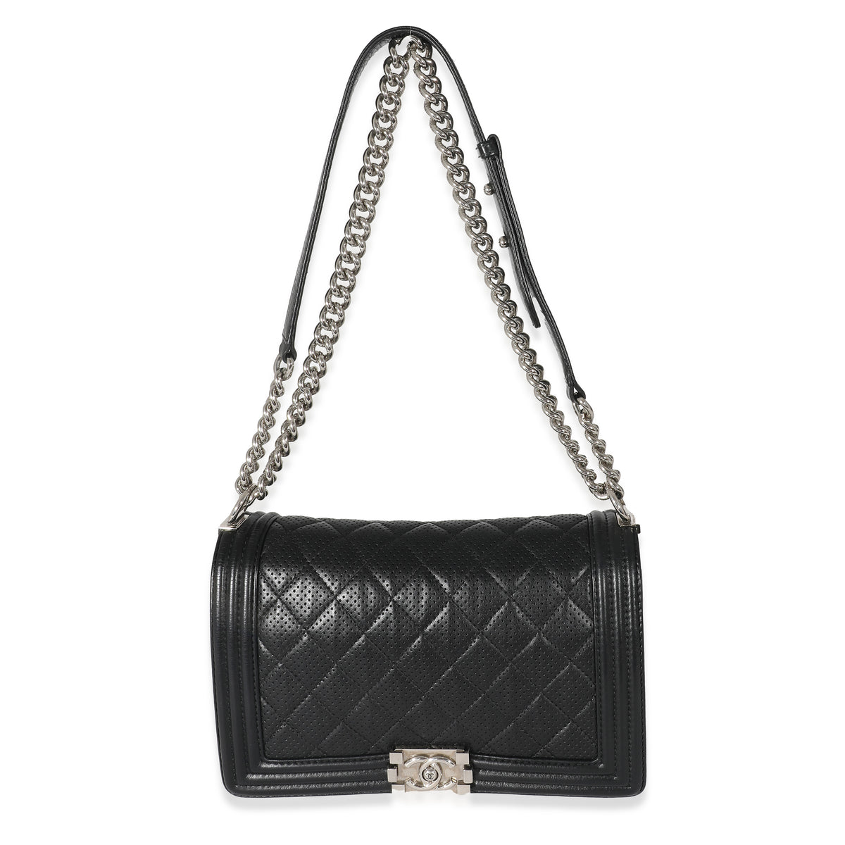 Chanel Black Perforated Lambskin New Medium Boy Bag