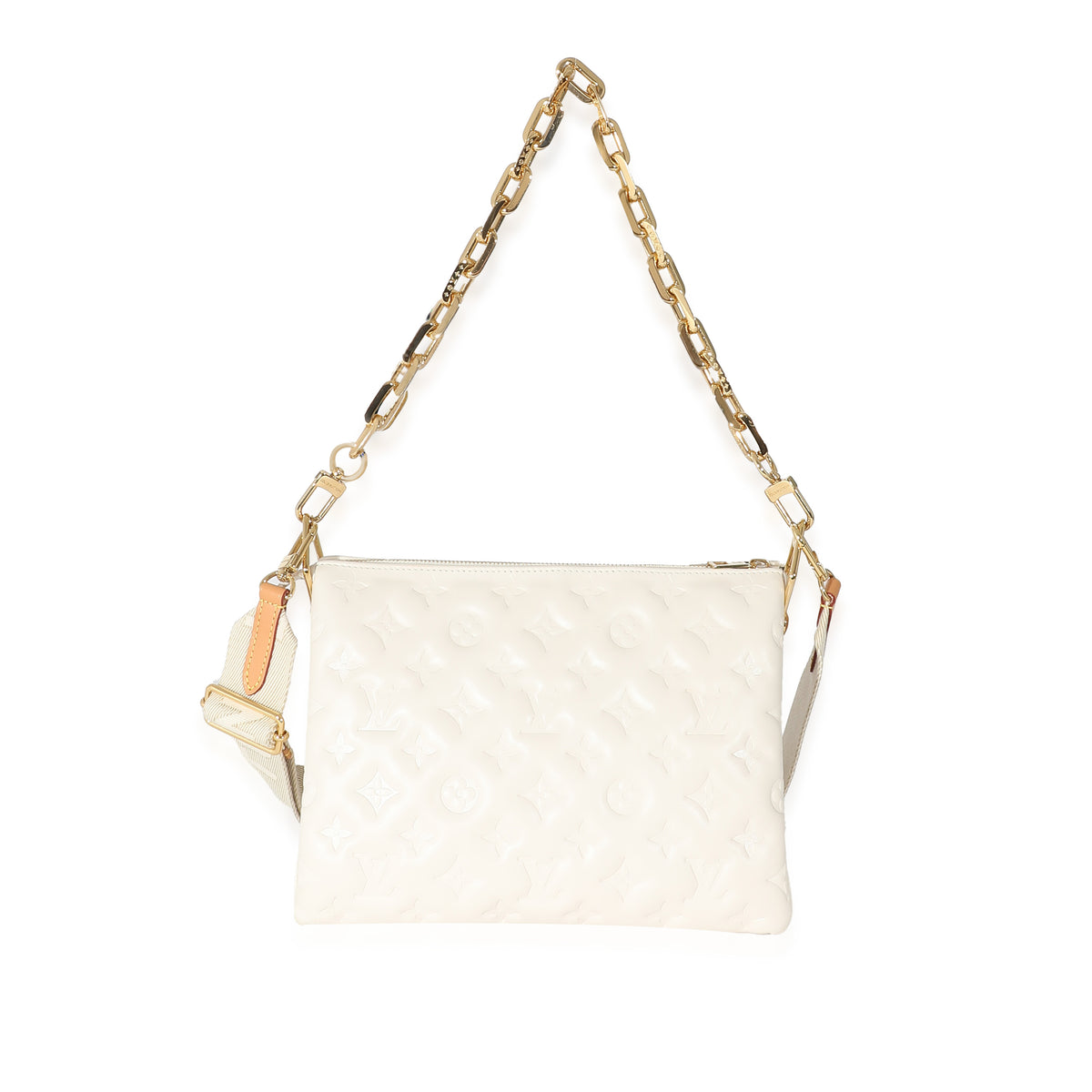 Louis Vuitton Cream Puffy Lambskin Monogram Coussin PM For Sale at