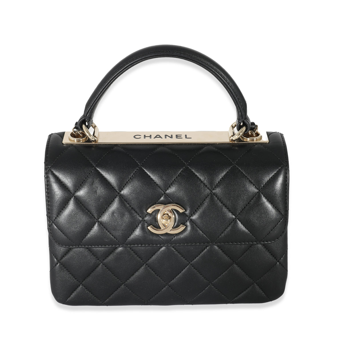 Chanel Black Quilted Lambskin Medium Trendy Top Handle Flap Bag