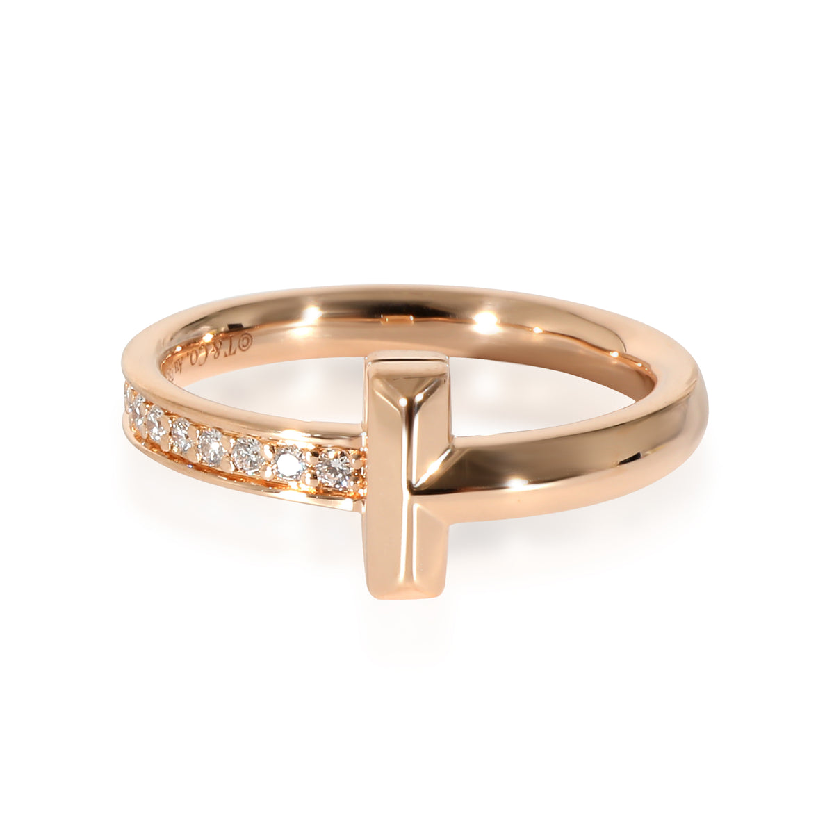 TIFFANY 18K Rose Gold Diamond 2.5mm T T1 Ring 56 7.5 1091447 | FASHIONPHILE