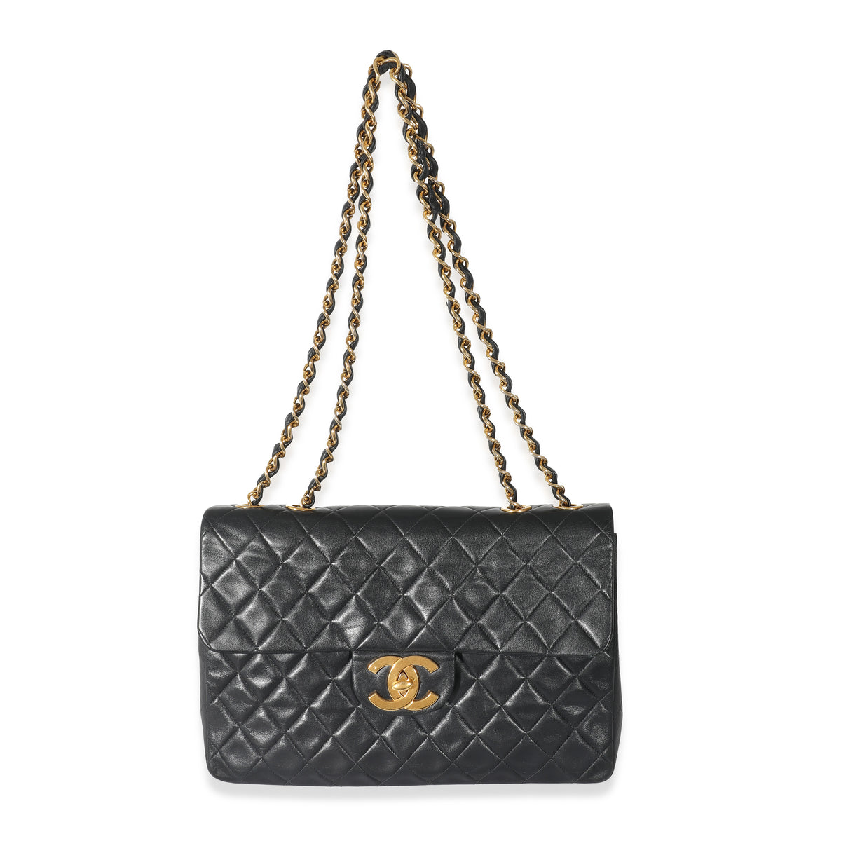 Chanel Black Quilted Lambskin Jumbo XL Vintage Classic Flap Bag Chanel