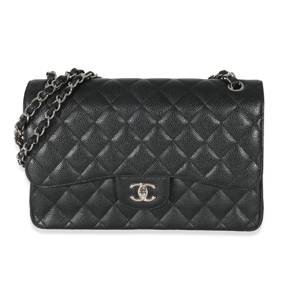 Chanel Black Quilted Caviar Jumbo Double Flap Bag