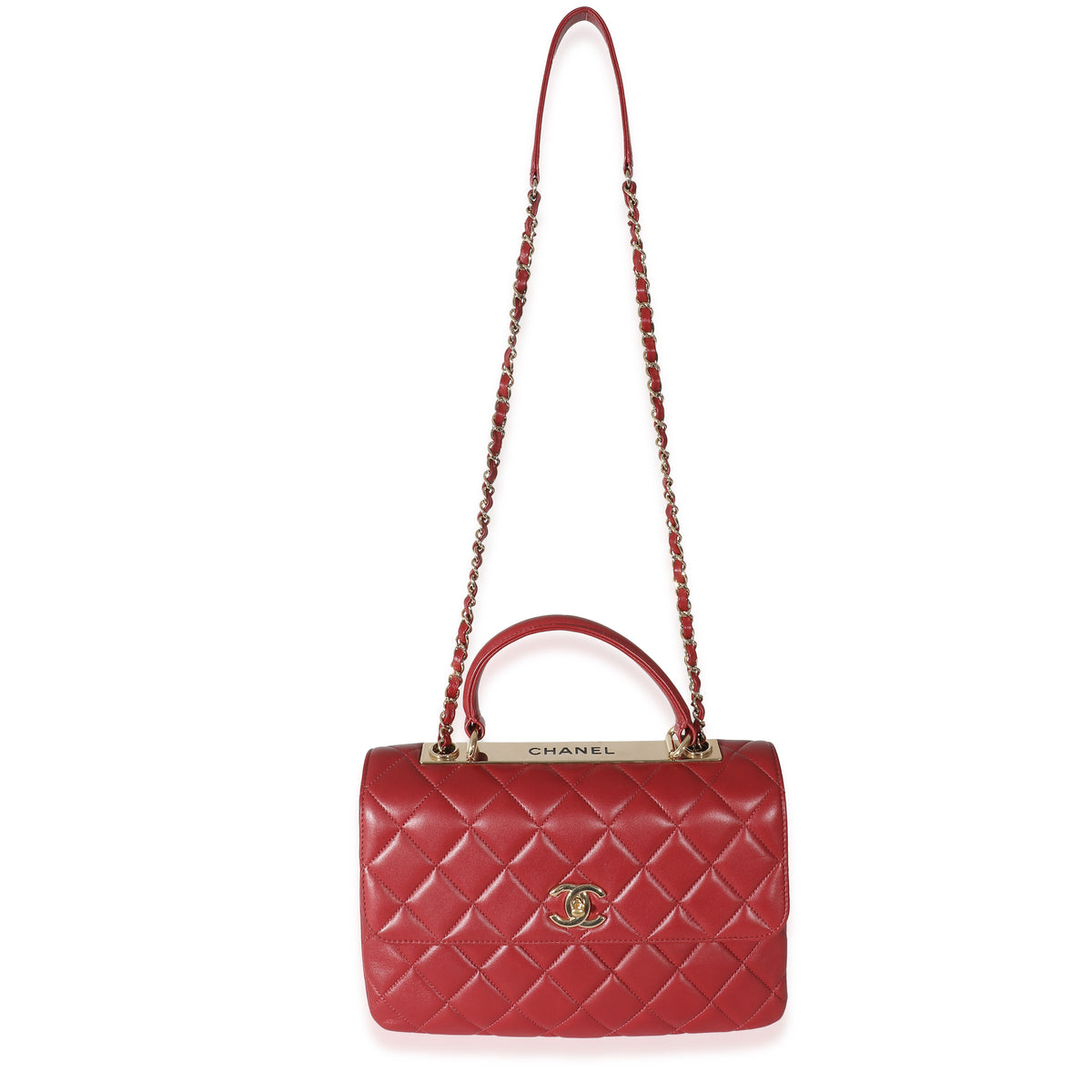 Chanel Red Quilted Lambskin Medium Trendy CC Dual Top Handle Flap