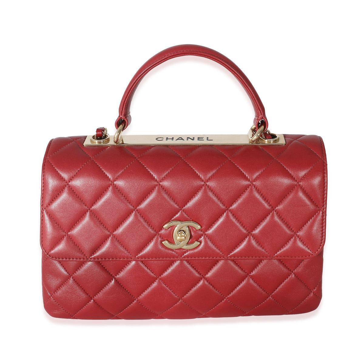 Chanel Red Quilted Lambskin Medium Trendy CC Dual Top Handle Flap