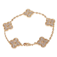 Van Cleef & Arpels Vintage Alhambra 5 Diamond Motifs Bracelet in Yellow Gold