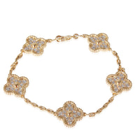 Van Cleef & Arpels Vintage Alhambra 5 Diamond Motifs Bracelet in Yellow Gold